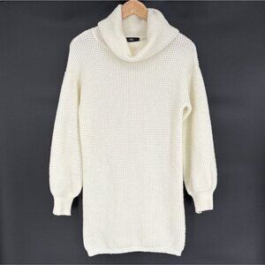 Lulus Waffle Knit Turtleneck Mini Sweater Dress XS Ivory Old Money Preppy Brunch